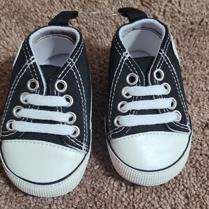 Toddler Black Canvas Sneakers with White Accents